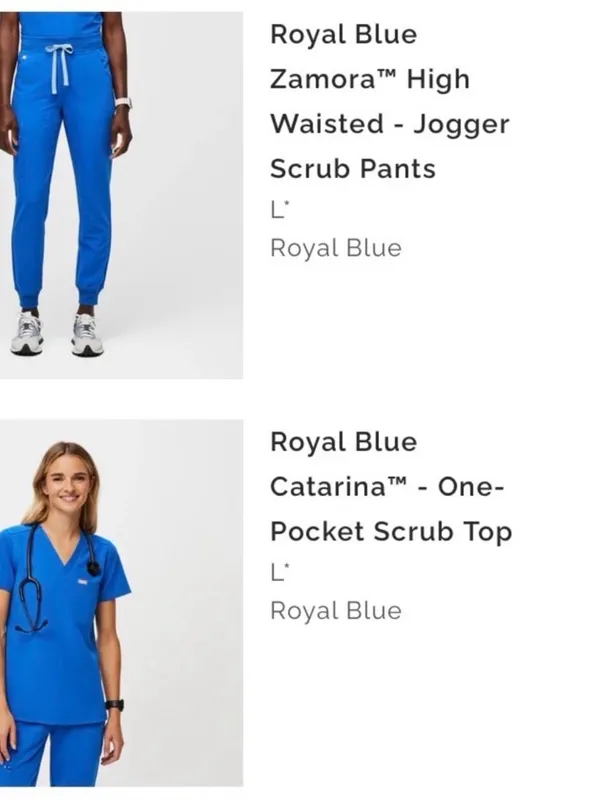 FIGS Technical Collection Scrub Set Royal Blue Size Large Jogger Top Combo - Image 3