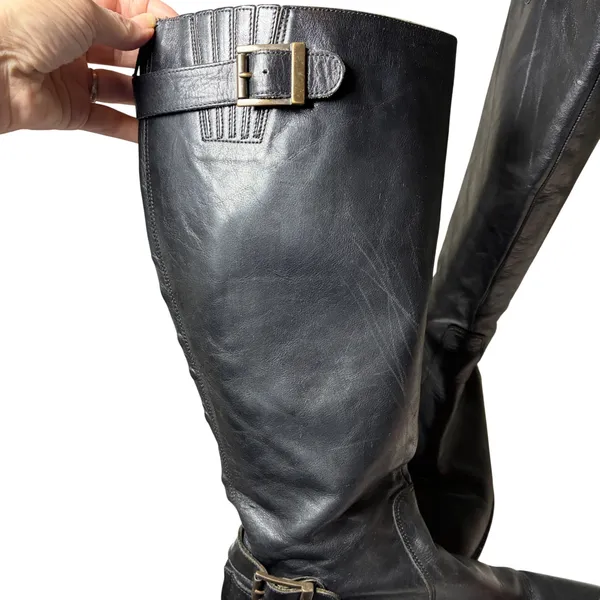 Saks Fifth Avenue Black Leather Riding Boots Buckle Made in Italy EU 41 - Image 11