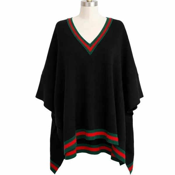 Tuckernuck‎ Knit Poncho Black Green Red OS Preppy Equestrian Work Office - Image 2