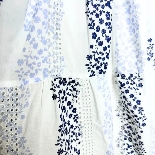 ZARA Floral Tiered Eyelet Lace Maxi Dress Medium White Blue Cottagecore Prairie - Image 8