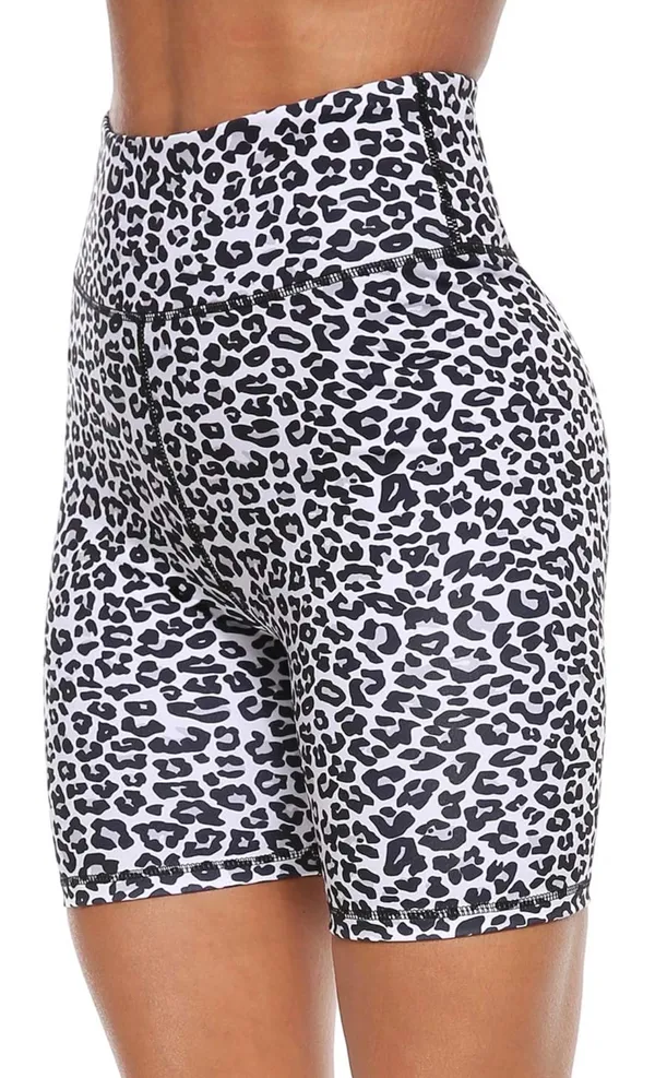 Black & White Leopard Print Biker Shorts - Image 2