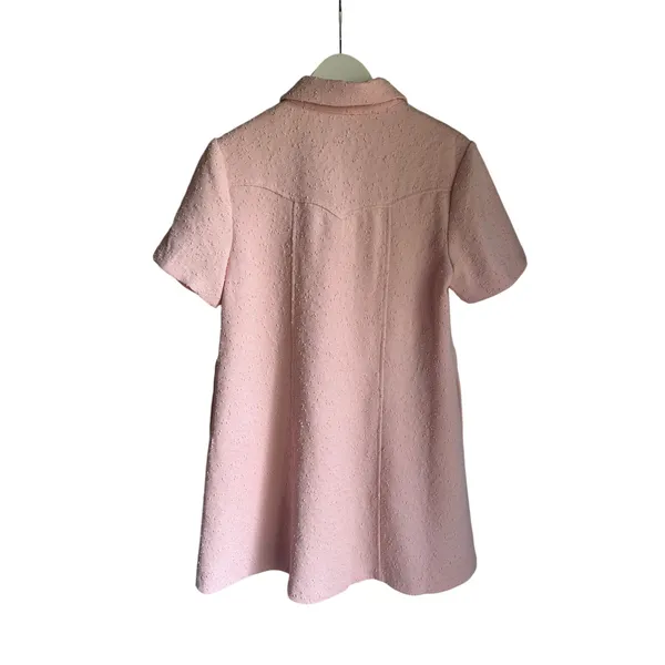 English Factory Jackie O Mod Textured Shift Dress Pink Gold Buttons M - Image 4
