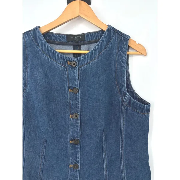 Talbots Tencel Denim Vest Women LP Blue Button Sleeveless Top‎ Boho Western - Image 3