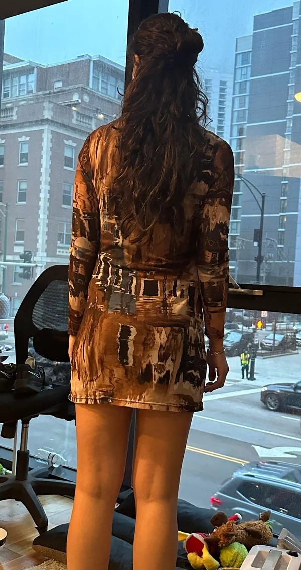 12th Tribe Brown Mesh Button Up Dress - Image 6