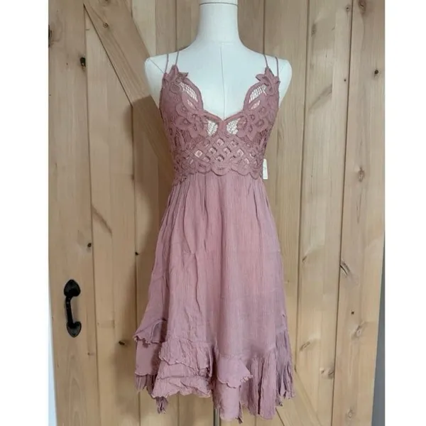 Intimately Free People Adella Crochet Lace Ruffle Slip Mini Dress Rose XS - Image 3
