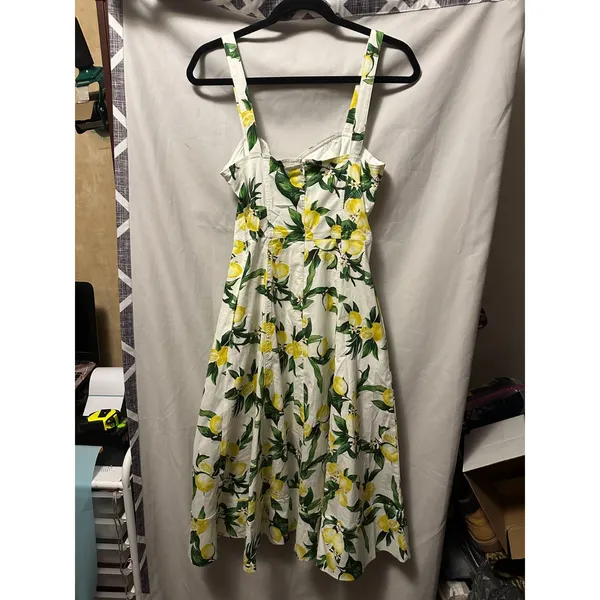 NWT Avec Les Filles Lemon Print Pockets Cotton-Blend Sweetheart Midi Dress SZ 4 - Image 5