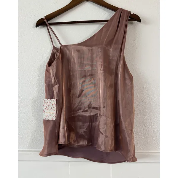 Free People Women's One Shoulder Satin Cowl Neck Top Dusty Mauve NWT - Image 4