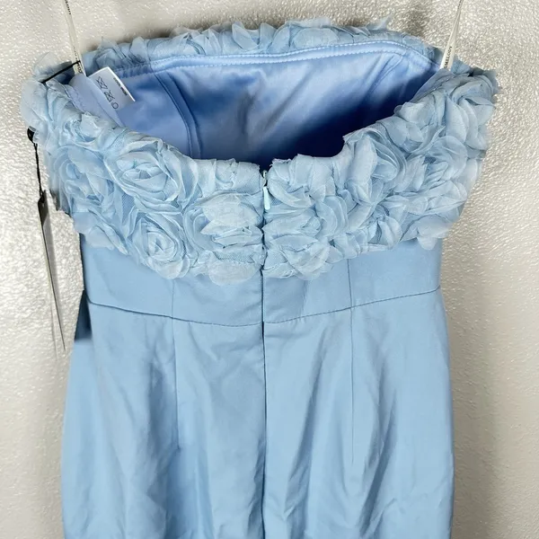 NEW Cocomelody Formal Gown Womens 2? Ice Blue Rosette Strapless Maxi Train Prom - Image 6