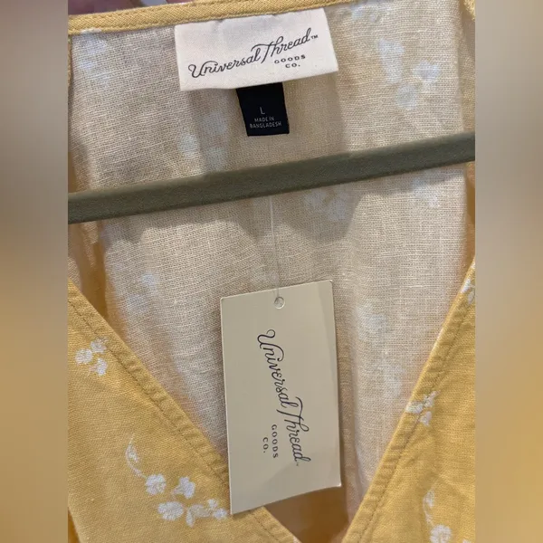 Universal Thread NWT Linen Blend Yellow Floral Flutter Sleeve Mini Dress Pockets - Image 4