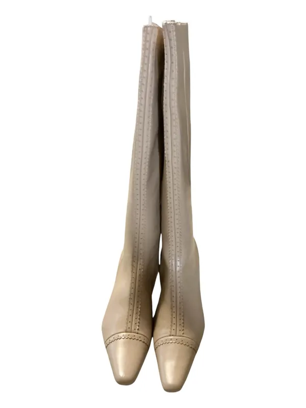 Terry Lewis Classic Luxuries Cream Leather Knee High Boots Pointed Toe Size 8M - Image 2