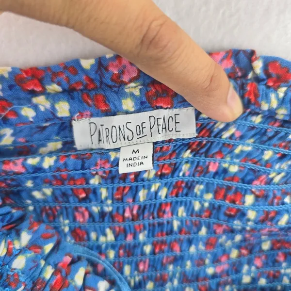 Patrons of Peace 20G Blue Floral Smocked Wide‎ Leg Jumpsuit Women's Size M - Image 4