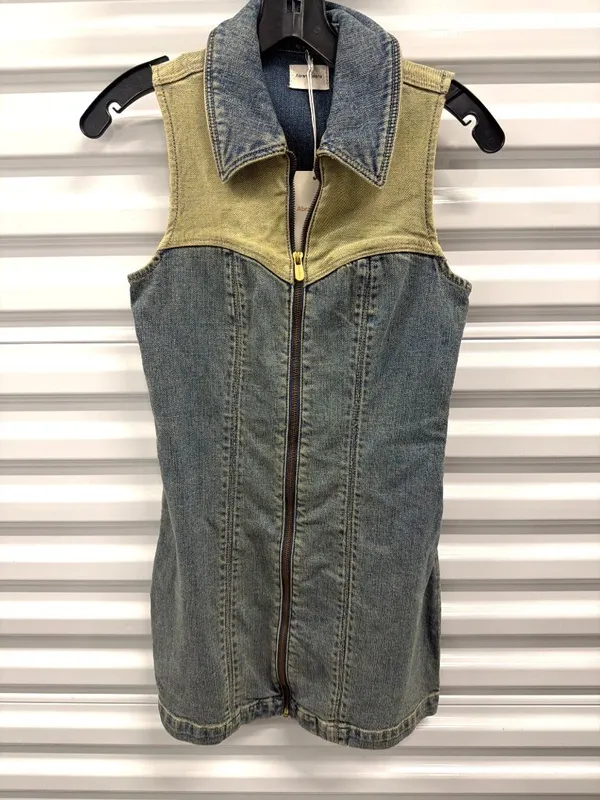 Abrand Roxie Denim Mini Dress Tint Dark Blue Womens Size Small - Image 4