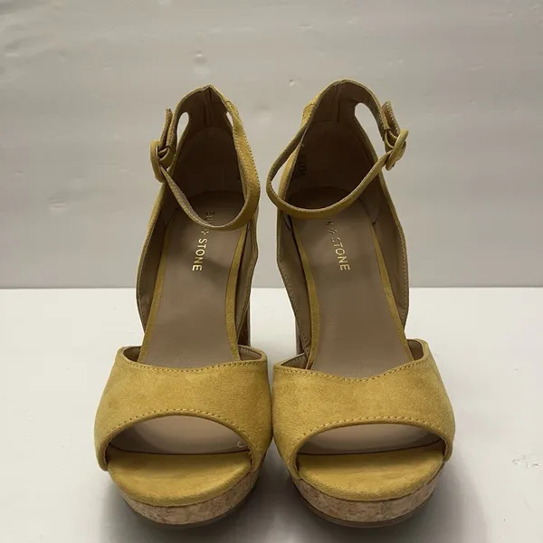 Sun +‎ Stone Reeta Sandals Yellow Suede Cork Platform Block Heel Womens 8.5W - Image 3