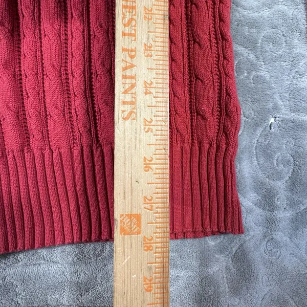 Y2K American Eagle V Neck Fitted Cable Knit Red Sweater Preppy Bella Swan Sz M - Image 6