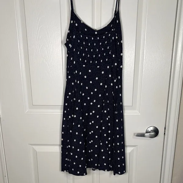 Old Navy Navy Blue Polka Dot Smocked Mini Dress Size M - Image 3