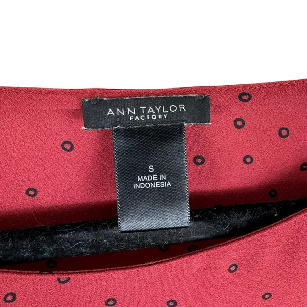 Ann Taylor Red Black Patterned Round Neck 3/4 Bell Sleeve Lightweight‎ Blouse S - Image 5