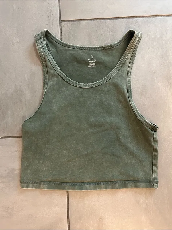 OFFLINE by Aerie Cropped Scoop-neck Tank — Mineral-washed Green - Image 2