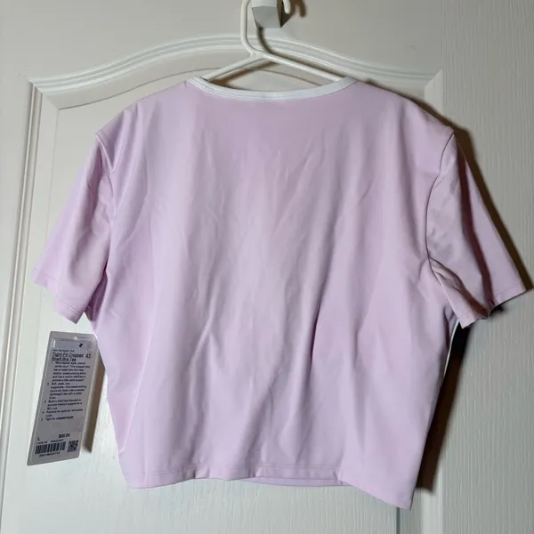 Lululemon Tight Fit Cropped Shelf Bra Tee NWT Sz Large PNKO/WHT - Image 2