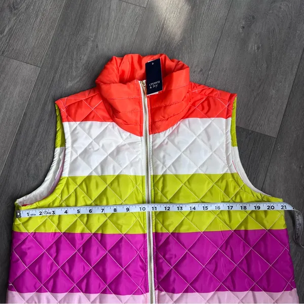 crown & ivy Multicolor Striped Women’s Vest XL Quilted New - Image 9
