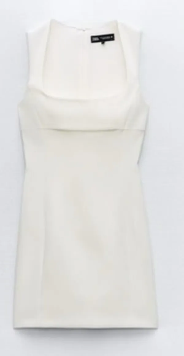 Zara Nwt White Squared Neck Mini Dress Size Xxl - Image 5