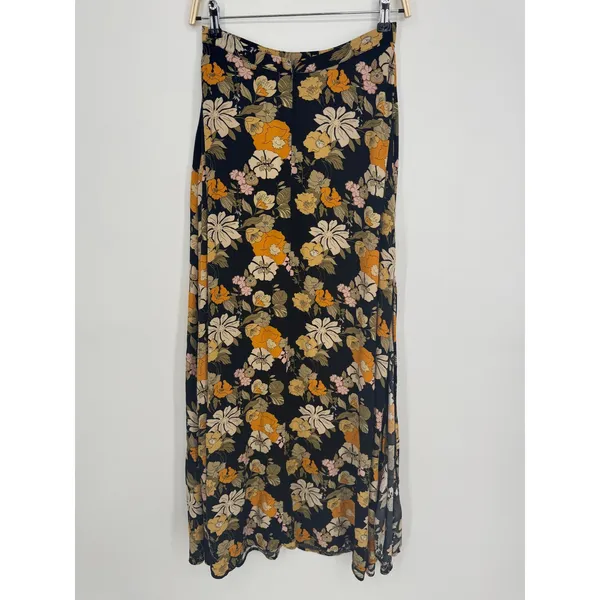 Natural Life Floral Maxi Skirt XS Black Orange Boho Hippie Cottagecore Slit - Image 7