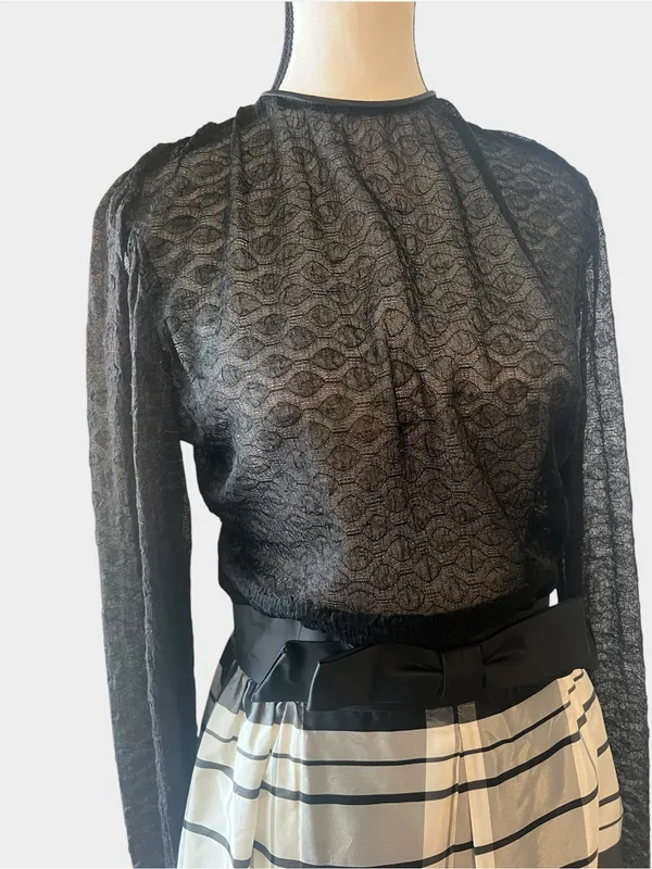 Vintage Betty Lane Original Black White Plaid Lace Bow Maxi Dress Union Made - Image 6