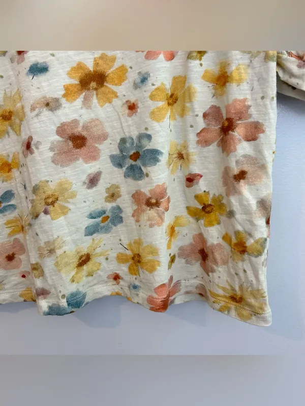 Anthropologie Wide Neck Short Puff Sleeve Pastel Cotton Floral Top Size Medium - Image 8