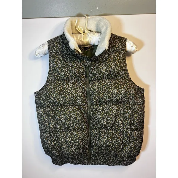 Universal Threads Women’s Green Floral Puffer Vest Sherpa Collar Full Zip Small - Image 10
