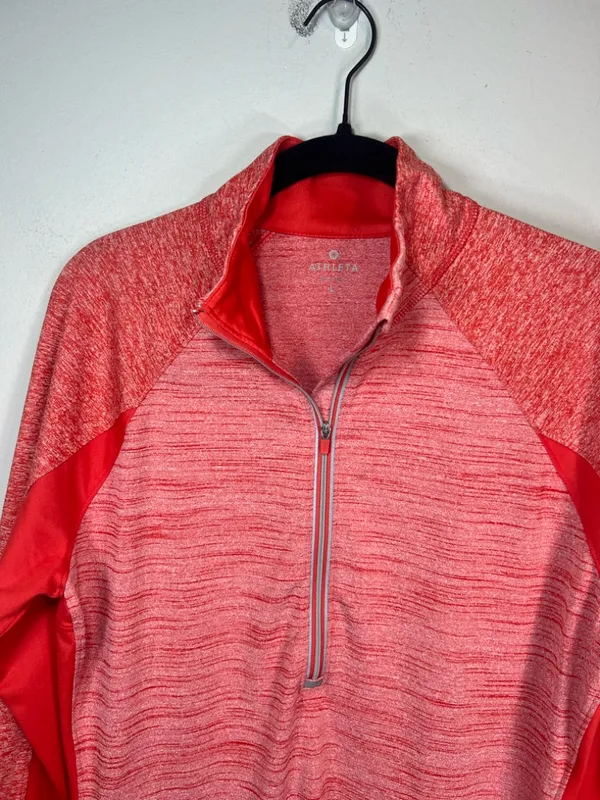 Athleta Running Wild 1/2 Zip Pullover Shirt Red Performance Pocket Reflective Lg - Image 2