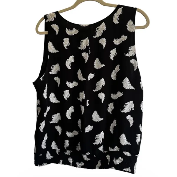 White House Black Market Feather Print Surplice Blouse Black White Sz XL | 0134 - Image 2