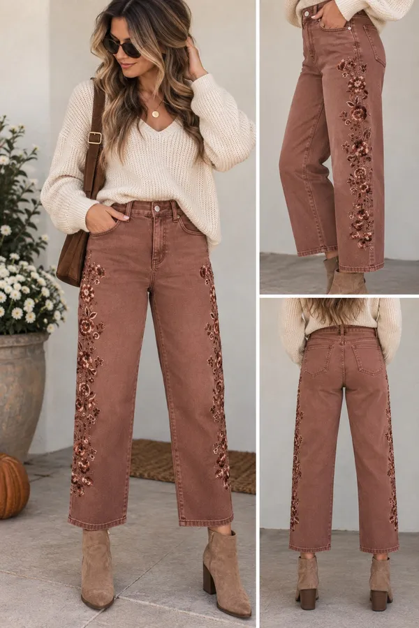 Altar'd State Rosewood Embroidered Straight-Leg‎ Jeans - Image 2