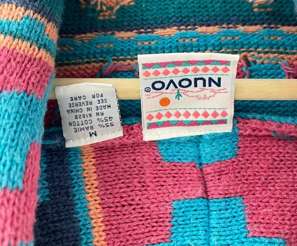 Vintage 90s Teal Blue Pink Southwestern Aztec Button Up Sweater Vest - Image 7