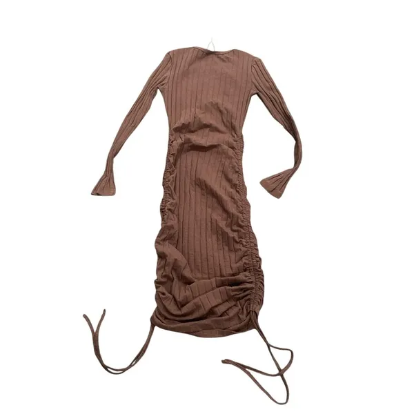 Drawstring Ruched Side Bodycon Dress in Brown, Size XS​ - Image 5