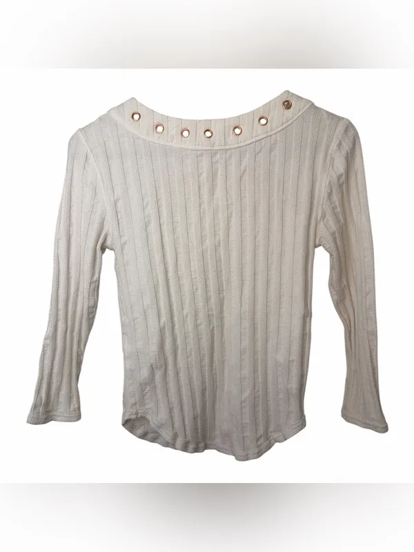 Free People Ice Cold Lace Up Ribbed Top Ivory White Copper Grommets Size S - Image 2