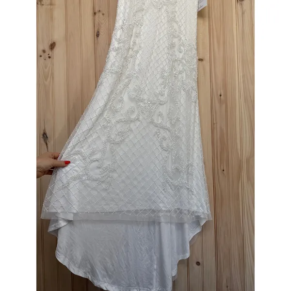 Lulus Cherished Vow White Beaded Backless Mermaid Dress Elegant Train Medium - Image 5