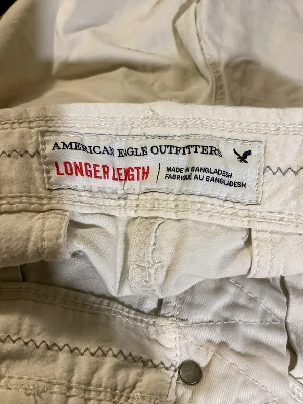 American Eagle Mens Chino Shorts Size 34 Beige Tan "Longer Length" Flat Front - Image 3