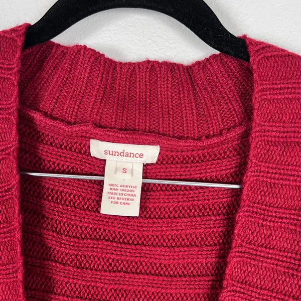 Sundance Women Red Open Front Knit Cardigan Cable Sleeve Sweater Sz‎ S - Image 2