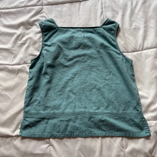 Vintage Katie Lee Teal Linen Blend Square Neck Tank Top Womens Large Beachy - Image 6