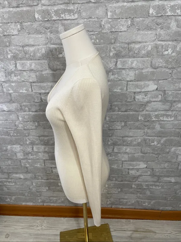 Reformation Cream Nativa Wool Ribbed V-Neck Sweater - Image 2