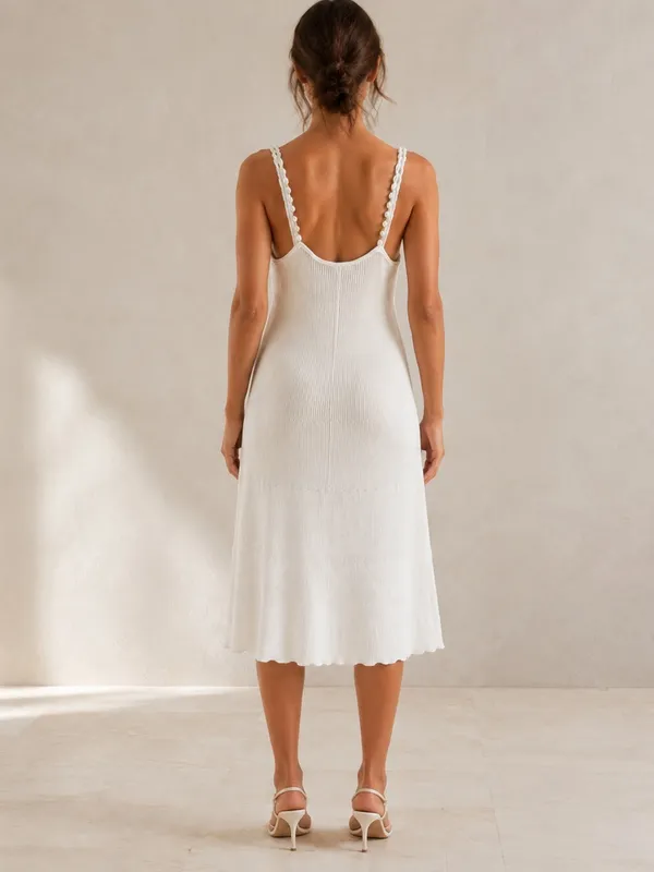 House of Harlow Women’s Ivory Cloud Dancer Pearl Strap White Knit Midi Dress S - Image 5