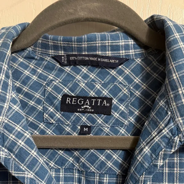 Vintage‎ Regatta Blue Plaid Short Sleeve Popover Shirt Coastal Cottage Preppy - Image 5