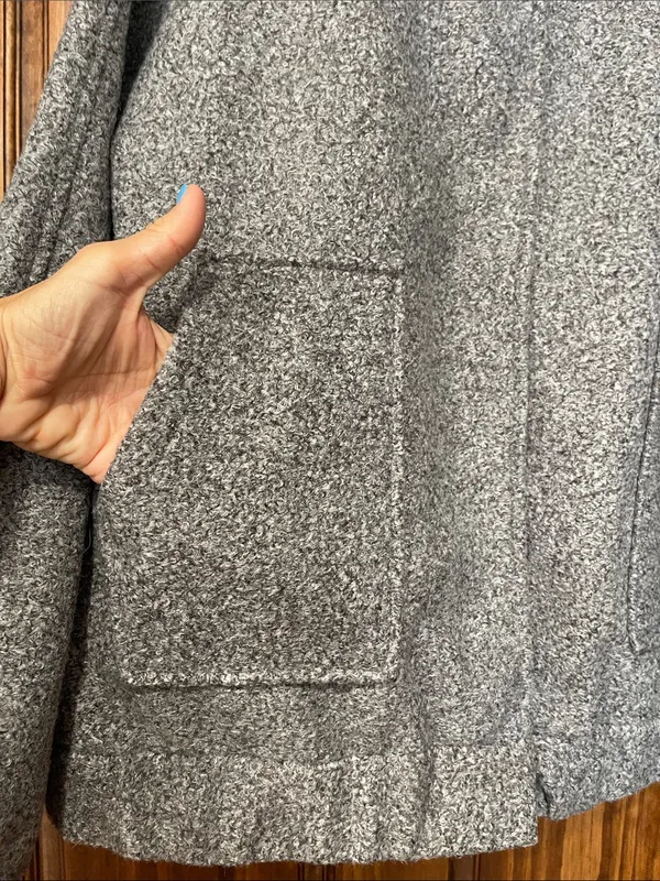 Grey Textured Boucle Tweed Oversized Funnel Neck Jacket Coat XL - Image 3