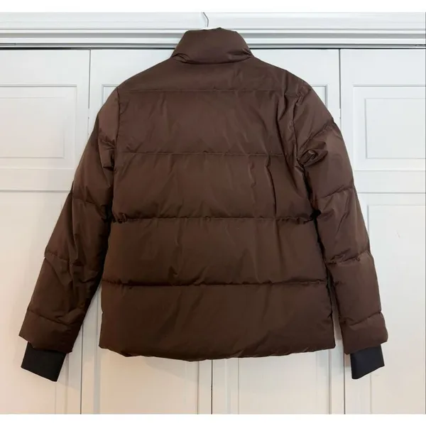 Theory brown stand up collar down fill puffer jacket size small - Image 5