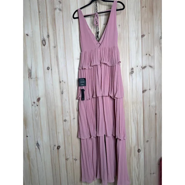 NWT Lulus Mesmerizing Essence Pink Pleated Backless Tiered Maxi Dress Gala Sz S - Image 6