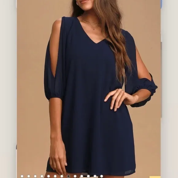 Lulus Shifting Dears Navy Blue Long‎ Sleeve Dress MEDIUM - Image 2