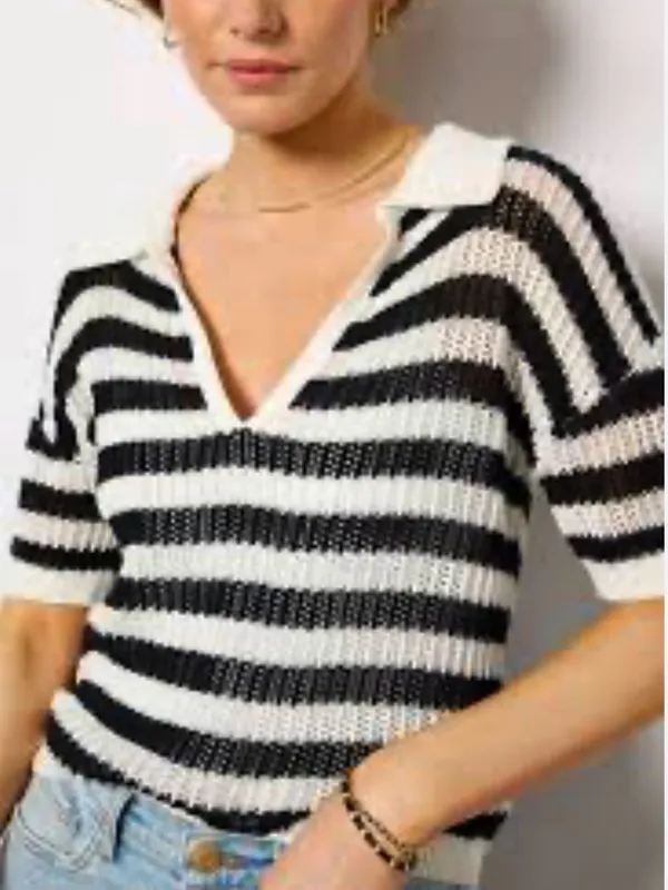 NWT EVEREVE Erica Pullover Striped Sweater Black White Generous XS - Image 2