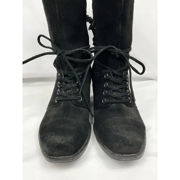 Latigo Portland Black Suede Lace Up Boots Side Zip Chunky Heel Boho Sz 7.5 - Image 8