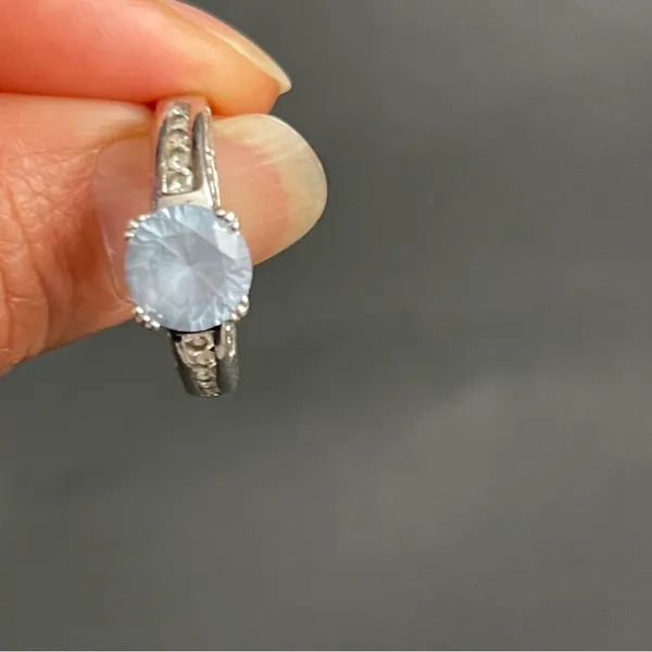 925 Sterling Silver Aquamarine Cubic Zirconia Ring Size 8 Engagement Anniversary - Image 3