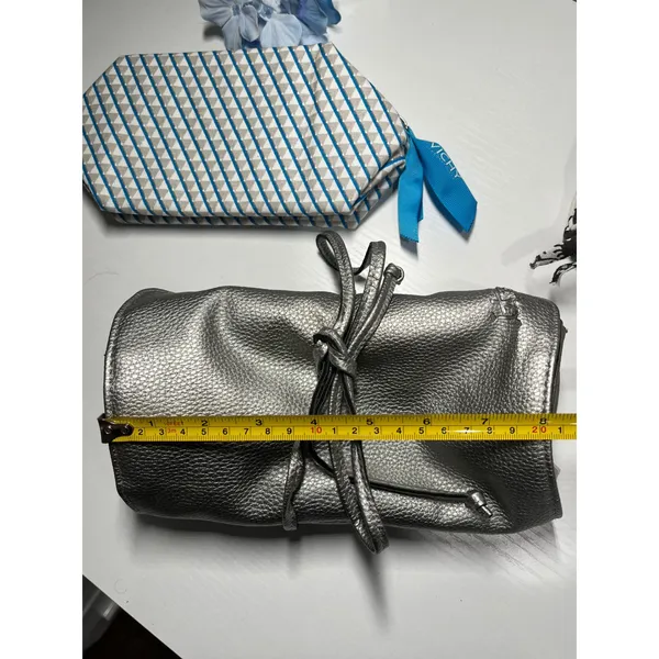 Travel Organizer Bundle Jewelry Roll Cosmetic Bag Vichy Pouch Silver Paisley 3pc - Image 5
