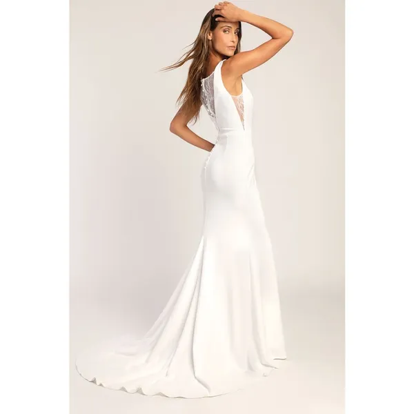 NWT Lulus Long-Lasting Love Ivory Lace V-Neck Mermaid Dress Wedding Bride Size L - Image 7